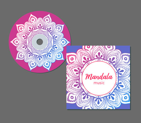 CD cover design template with floral mandala style. Arabic, indian, pakistan, asian motif. Vector illustration.のイラスト素材