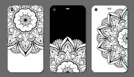 Phone case mandala design set. Vintage decorative elements. Hand drawn background. Islam, Arabic, Indian, ottoman motifsのイラスト素材