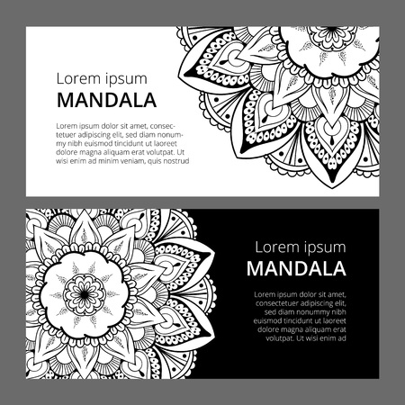 Indian floral paisley medallion banners. Ethnic Mandala ornament. Can be used for textile, greeting card, coloring book, phone case print. Vector illustrationのイラスト素材