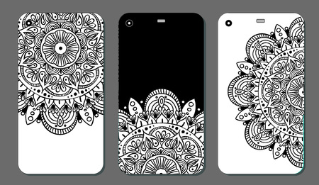 Phone case mandala design set. Vintage decorative elements. Hand drawn background. Islam, Arabic, Indian, ottoman motifsのイラスト素材