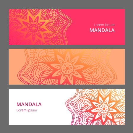 Indian floral paisley medallion banners. Ethnic Mandala ornament. Can be used for textile, greeting card, coloring book, phone case print. Vector illustrationのイラスト素材