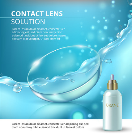 Lens solution ads, clear liquid pouring down to the eye contactのイラスト素材