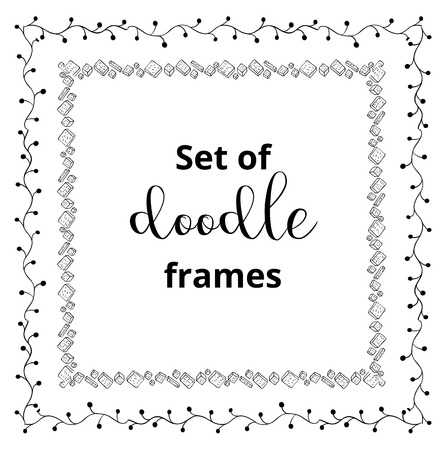 Seasonal ornaments. Doodle patterns. Decorative design elements. Ribbon, border, divider, pattern, symbol set. Doodle cartoon frame set.のイラスト素材