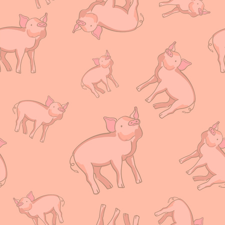 Cute pig doodle seamless pattern, Vector background design for fabric and decor. EPS 10のイラスト素材