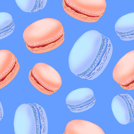 Seamless pattern with colorful macaroon cookies on white background. Vector illustration.のイラスト素材