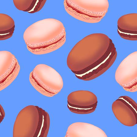 Seamless pattern with colorful macaroon cookies on white background. Vector illustration.のイラスト素材