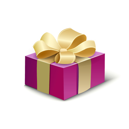 Purple gift box with a red ribbon and a bow. Vector illustrationのイラスト素材