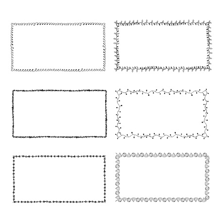 set of hand-drawn doodle frames. Sketch borders. Vector illustrationのイラスト素材