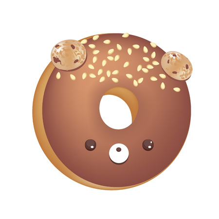 Chocolate Donut Font Concept. Delicious Letter O. Vector illustration isolated on white backgroundのイラスト素材