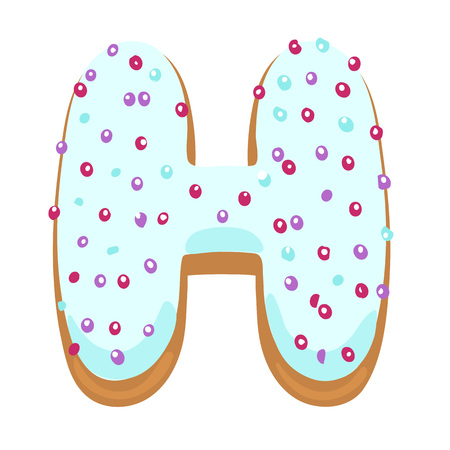 Glazed donut font letter H. realistic vector illustrationのイラスト素材