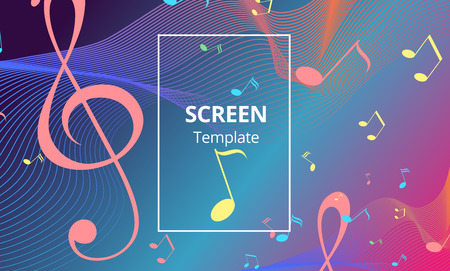 Musical banner with colored key notes. Abstract music background. Vector paper illustration.のイラスト素材