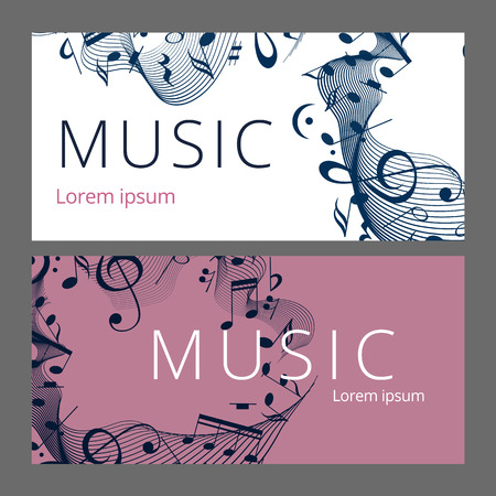 Set of abstract banners with colored music key and notes. Banner template for music festive and party. Vector paper illustration.のイラスト素材