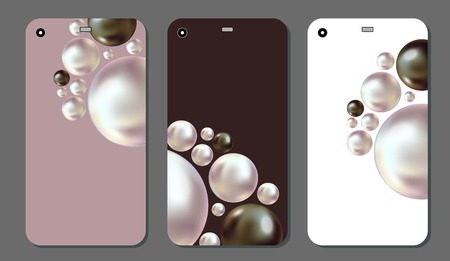 Set of Background for mobile phone with realistic black and white pearls. Vector illustration