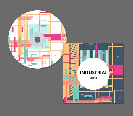 CD cover template with artistic, colorful creative abstract design for your business in EPS 10 format. Flat smartphone, computer monitor, laptop. Vector illustrationのイラスト素材