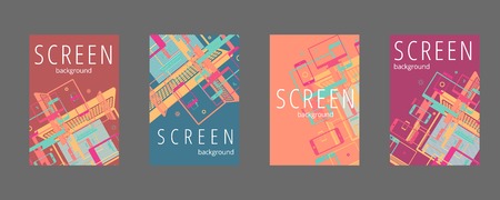 Set of abstract Background for mobile phone with flat smartphone, computer monitor, laptop. Vector illustrationのイラスト素材
