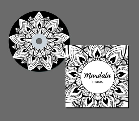 CD cover design template with floral mandala style. Arabic, indian, pakistan, asian motif. Vector illustration.のイラスト素材