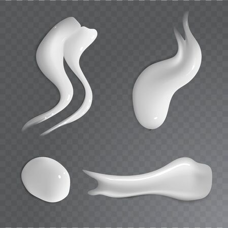 Realistic food creme smear. Soft curvy form gray lather fluid isolated on transparent backdrop. smooth shiny spa soapy sample surface. Tasty sweet yogurt spread.のイラスト素材
