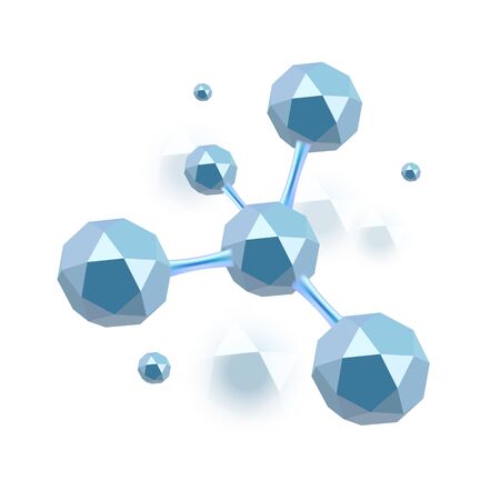 3d illustration of molecule model. Science or medical background with molecules and atoms. Medical background for banner or flyer. Molecular structure with blue icosahedron particles.のイラスト素材