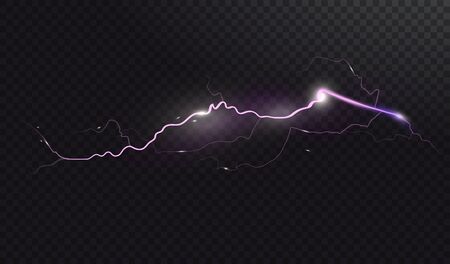 Vector realistic lightning. Thunderstorm and lightning. Magic electricity lighting effects. Realistic design element.のイラスト素材
