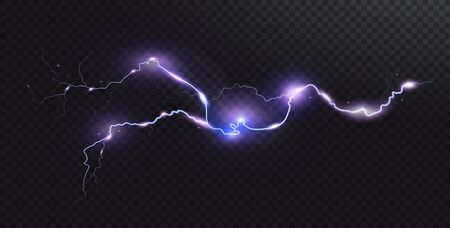 Vector realistic lightning. Thunderstorm and lightning. Magic electricity lighting effects. Realistic design element. Bright glowingのイラスト素材