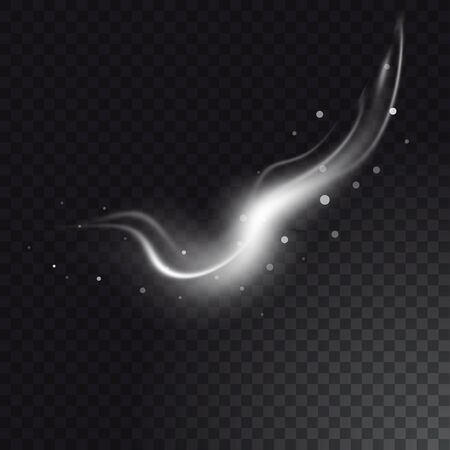 Vector realistic illustration of wind and snow cloud isolated on transparent background. Effect of white smoke, fog, spray.のイラスト素材