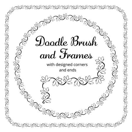 Vector round and square frames and hand drawn brush for them. Vector isolated illustration.のイラスト素材