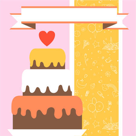 Design template for cute wedding invitation card. Template for scrapbooking with hand drawn doodle patterns. For birthday, anniversary, party invitations. Vectorのイラスト素材