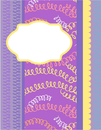 Design template for cute invitation card. Template for scrapbooking with hand drawn doodle patterns. For birthday, anniversary, party invitations. Vectorのイラスト素材