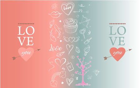 Pink card for Valentine day with hand drawn sketchy doodles.のイラスト素材