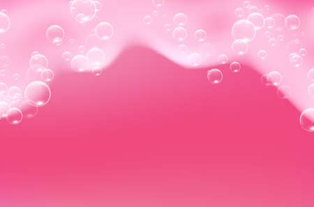 Beautiful bright background with Bath pink foam and empty place for your text. Shampoo bubbles texture. Sparkling pink shampoo and bath lather. Vector realistic illustration.のイラスト素材