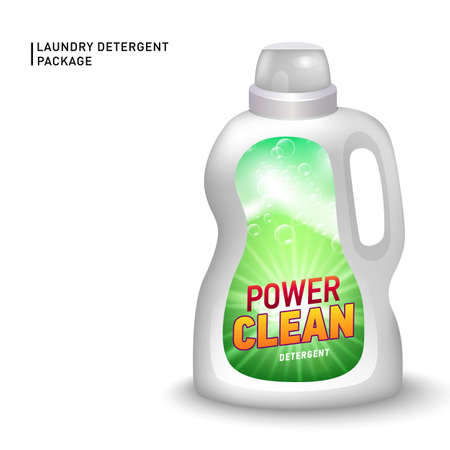 Realistic mock up of container for liquid detergent with designed etiquette. Detergent package.のイラスト素材