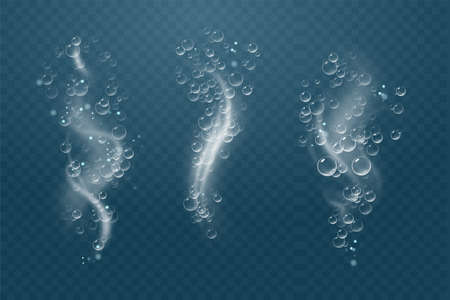 Set of bubbles under water isolated vector illustration on transparent background. Bubble fizz air.のイラスト素材