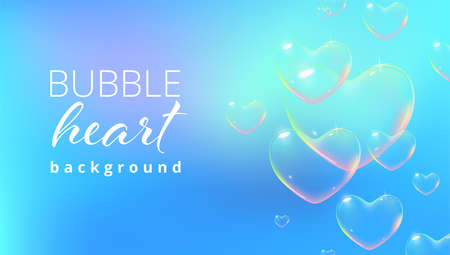 Delicate background with rainbow colored heart-shaped soap bubbles for Valentine card. Vector illustrationのイラスト素材