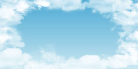 Vector realistic skyscape. Sky with clouds. Hole in clouds with shape of oval.のイラスト素材