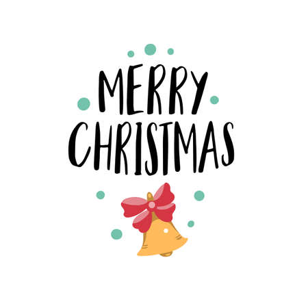 Christmas logotype or insignia. Cute cartoon Bell. Merry Christmas.のイラスト素材