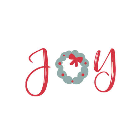 Christmas logotype or insignia. Cute cartoon holly wreath. Joy.のイラスト素材