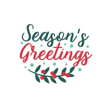 Christmas logotype or insignia. Cute cartoon holly branch. Season s greetings.のイラスト素材