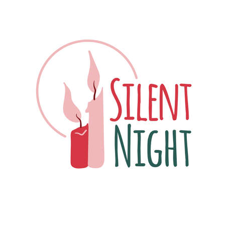 Christmas logotype or insignia. Cute cartoon candle. Silent night.のイラスト素材