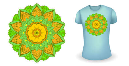 Blue male realistic t shirt with mandala. Vectorのイラスト素材