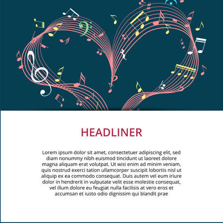 Flyer template with music heart. Web banner for Valentine s day or romantic music. Vectorのイラスト素材