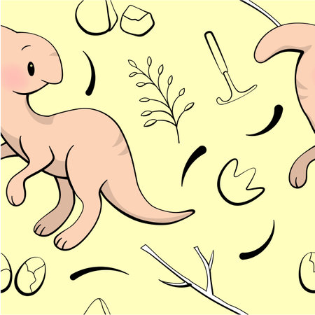 Seamless pattern with cute dinosaur. Parasaurolophus in kawaii style. Vectorのイラスト素材