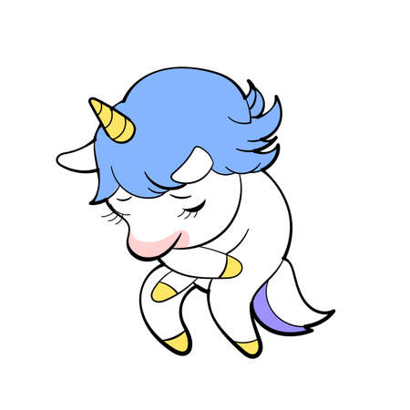 Cute Unicorn vector Sticker design. Pony Cartoon Character. Kawaii Unicorn emoji design.のイラスト素材