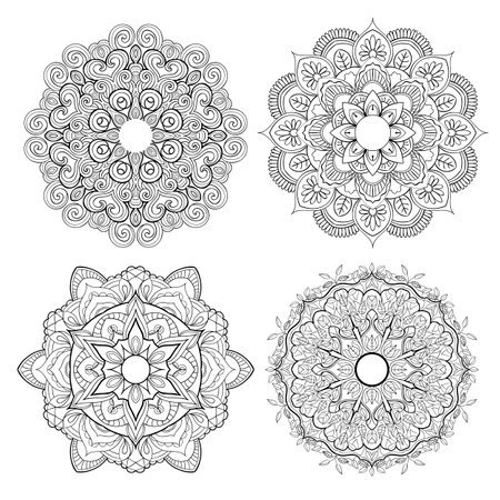 Set of Vector abstract mandala pattern. Art on the wall. Coloring book Lace pattern Design for a wallpaper Paint shirt and tile Sticker Design, Decorative circle ornament in ethnic oriental styleのイラスト素材