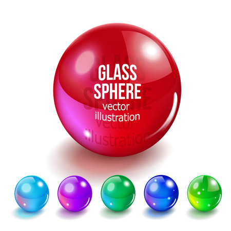 Colorful Glass Spheres. Realistic Vector Illustration of Glossy Transparent Balls.のイラスト素材