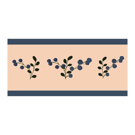 Seamless border, pattern with blueberries and green leaves. Seamless canvas, ornament, ribbon with a...