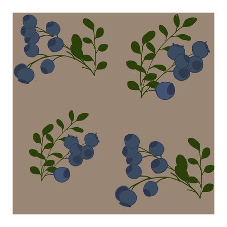 Seamless pattern with bulky blueberries on branches with green leaves. Ripe blue berries drawn in 3 Dのイラスト素材