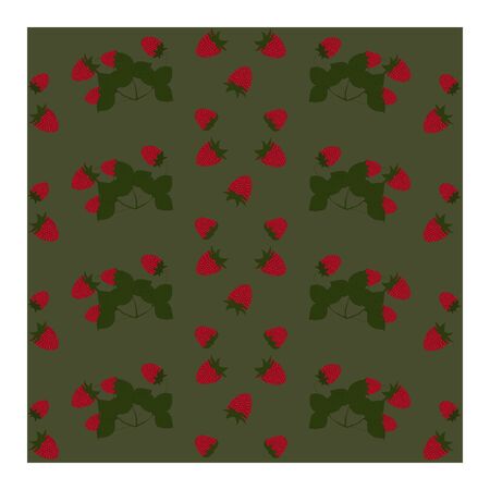 Seamless pattern with red strawberry berries with green leaves. Strawberry berries are red on the...
