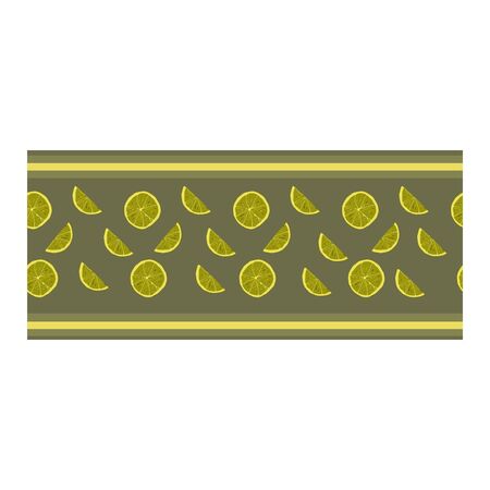 WebSeamless border, an ornament with painted citrus lime fruits on a gray-green background. Fruit pattern with citrus parts, halves, quarters of fruit.. Vector illustrationのイラスト素材