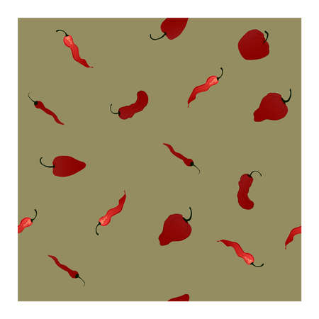 Seamless pattern with red hot pepper and sweet pepper. For fabric, paper, production, and creative design. Pattern with pepper .. Vector illustrationのイラスト素材