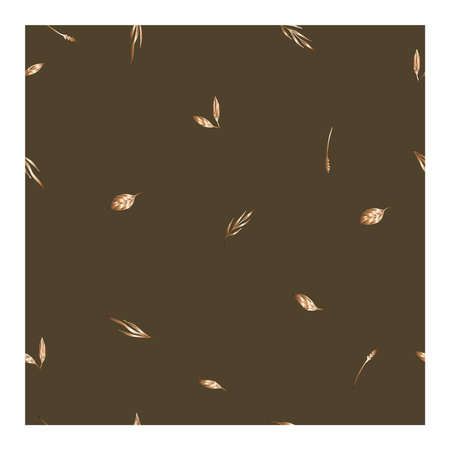 Seamless pattern with abstract leaves, grass, gold color on a brown background. Suitable for textiles, covers, paper, for production. Abstract, black pattern with metal leaves .. Vector illustrationのイラスト素材